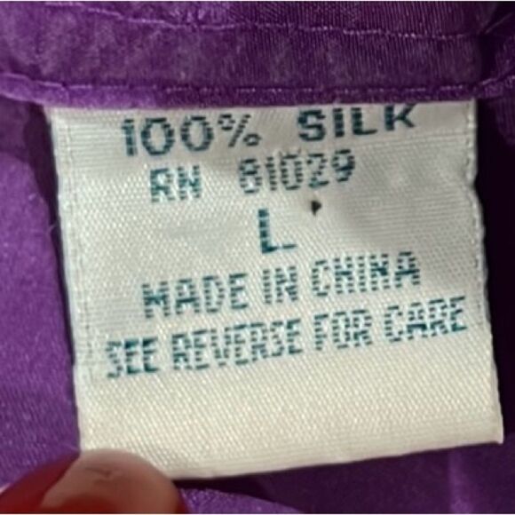 Creative Edge vintage 80s boxy short sleeve button down purple silk blouse large - Picture 9 of 10